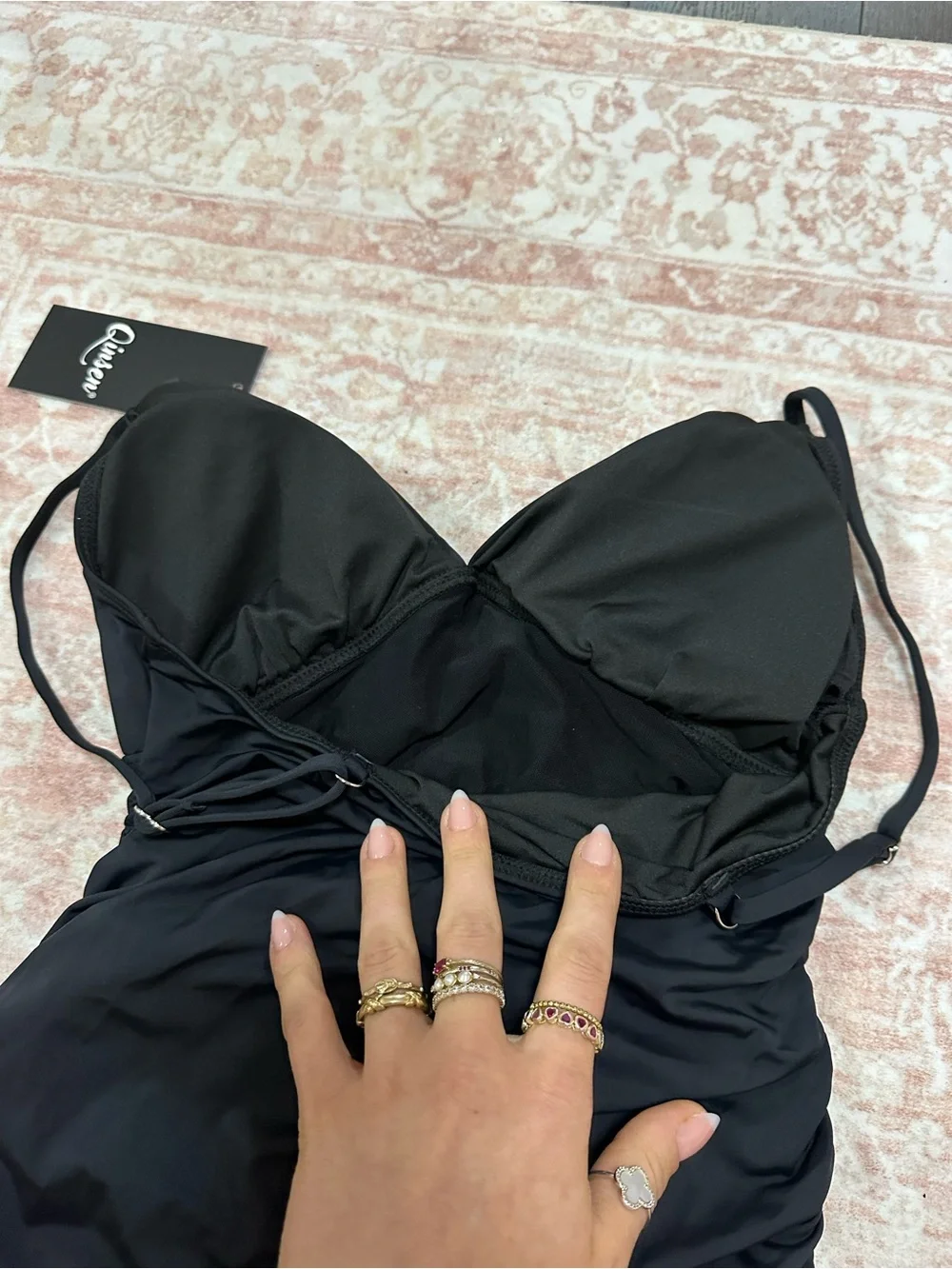 NEW 🖤Swim Black Ruched Swimdress - V-Neck - Picture 11 of 12